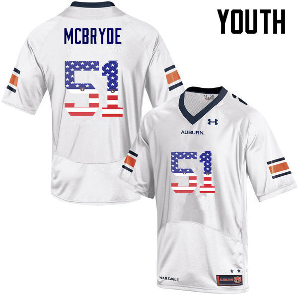 Auburn Tigers Youth Richard McBryde #51 White Under Armour Stitched College USA Flag Fashion NCAA Authentic Football Jersey KGH8374HV